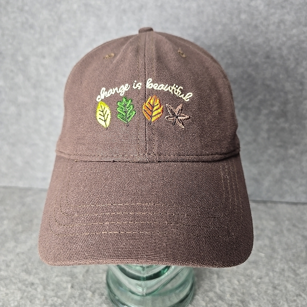 Brown Cap with Embroidered Leaves